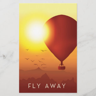 Fly Away Hot air balloon evening sky Stationery