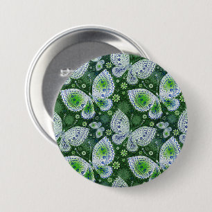 Fly Away Paisley Butterfly Print Green  3 Inch Round Button