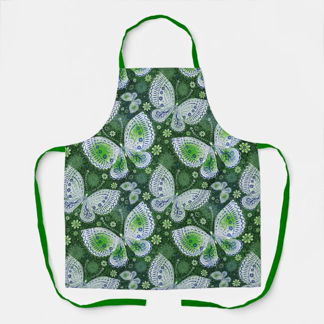 Fly Away Paisley Butterfly Print Green  Apron (Front)