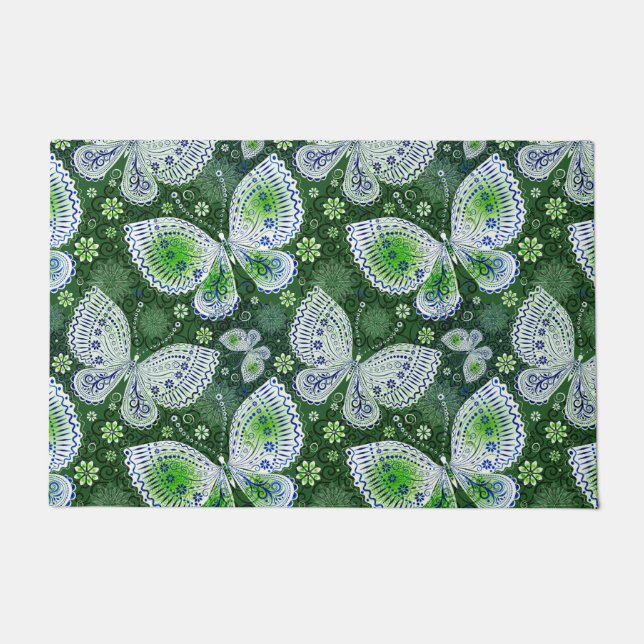 Fly Away Paisley Butterfly Print Green  Doormat (Front)