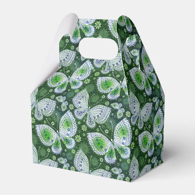 Fly Away Paisley Butterfly Print Green  Favor Box (Front Side)