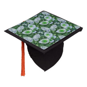 Fly Away Paisley Butterfly Print Green  Graduation Cap Topper