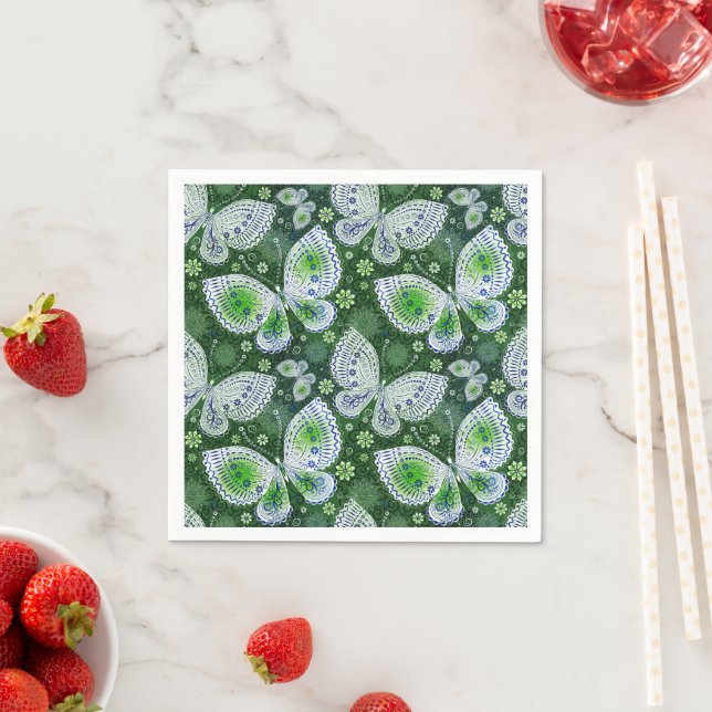 Fly Away Paisley Butterfly Print Green  Napkin (Insitu)