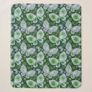Fly Away Paisley Butterfly Print Green  Sherpa Blanket