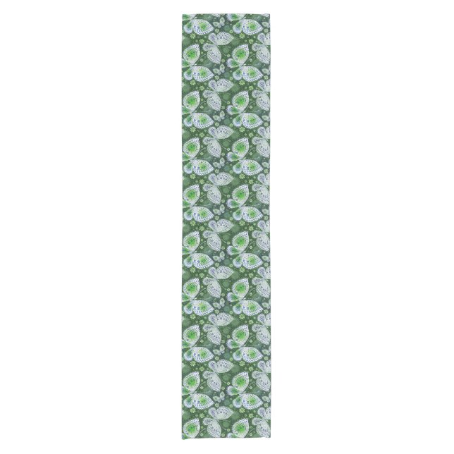 Fly Away Paisley Butterfly Print Green  Short Table Runner (Front)