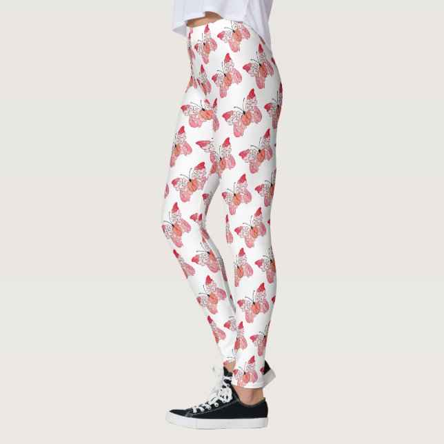 Fly Away to Be Happy Pink Shiny Butterfly Leggings (Left)