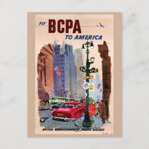 Fly BCPA to America Vintage Poster Restored Postcard
