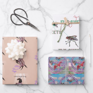 fly boots story book illustrations wrapping paper sheet