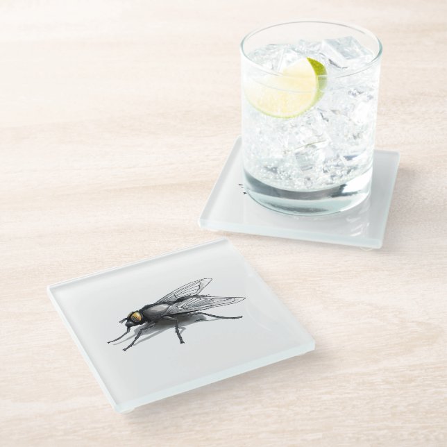 Fly Buddy giant fly clear glass coaster (Angled)