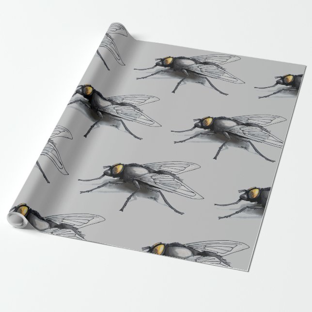 Fly Buddy grey glossy wrapping paper (Unrolled)