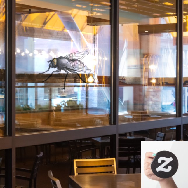 Fly Buddy see-thru window cling front stick (Restaurant Window)