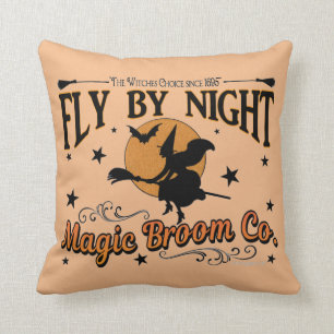 Fly by Night Magic Broom Co.  With Spider Web Throw Pillow
