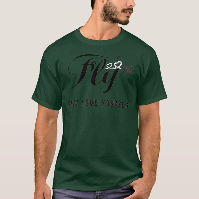 Fly First Love Yourself airplane heart tee shirt (Front)