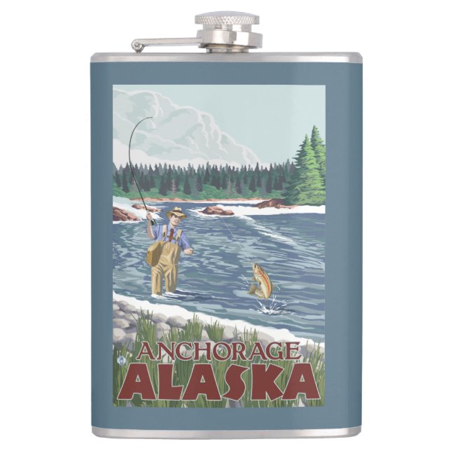 Fly Fisherman - Anchorage, Alaska Hip Flask (Front)