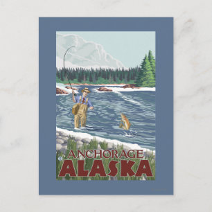 Fly Fisherman - Anchorage, Alaska Postcard