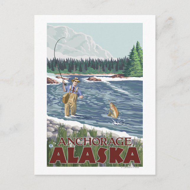 Fly Fisherman - Anchorage, Alaska Postcard (Front)