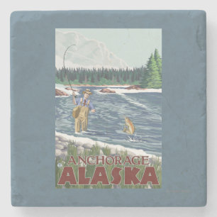 Fly Fisherman - Anchorage, Alaska Stone Coaster