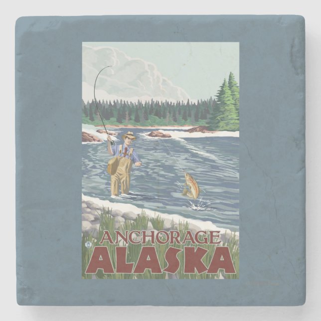 Fly Fisherman - Anchorage, Alaska Stone Coaster (Front)