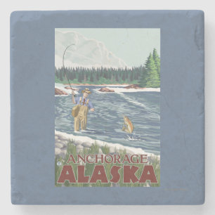 Fly Fisherman - Anchorage, Alaska Stone Coaster