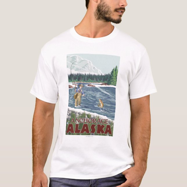 Fly Fisherman - Anchorage, Alaska T-Shirt (Front)