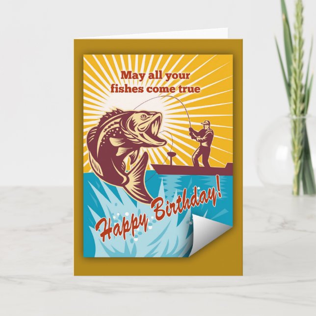 Fly Fisherman boat catching largemouth bass card (Front)