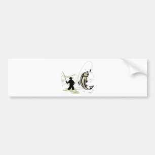 Fly fisherman casting reel with fishing lure bait bumper sticker