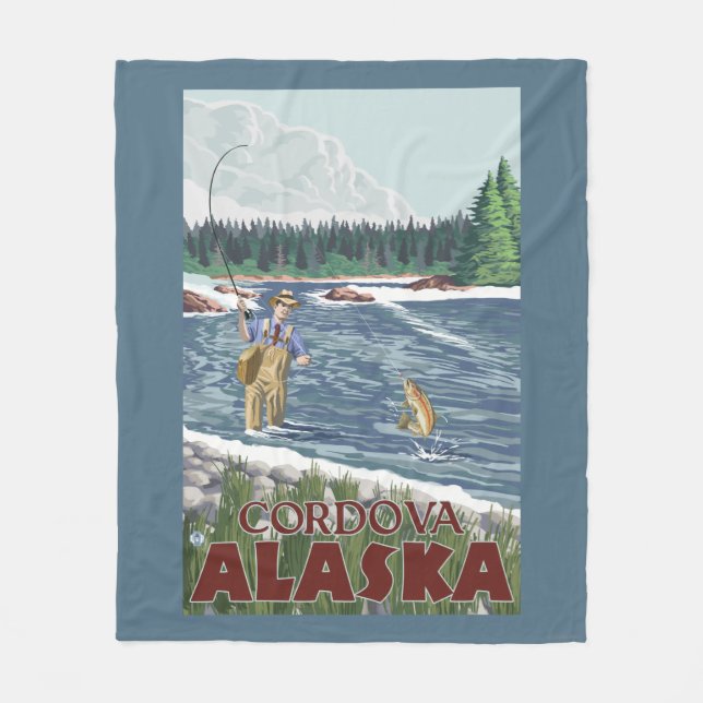 Fly Fisherman - Cordova, Alaska Fleece Blanket (Front)