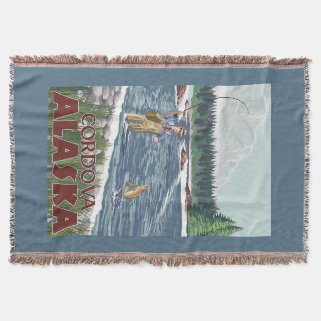 Fly Fisherman - Cordova, Alaska Throw Blanket (Front)