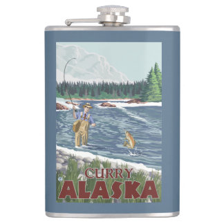 Fly Fisherman - Curry, Alaska Hip Flask