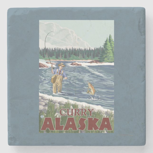 Fly Fisherman - Curry, Alaska Stone Coaster (Front)