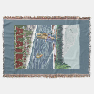 Fly Fisherman - Denali National Park, Alaska Throw Blanket