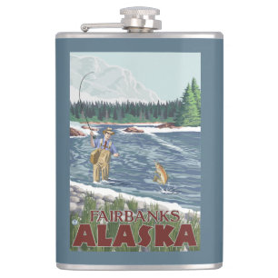 Fly Fisherman - Fairbanks, Alaska Hip Flask