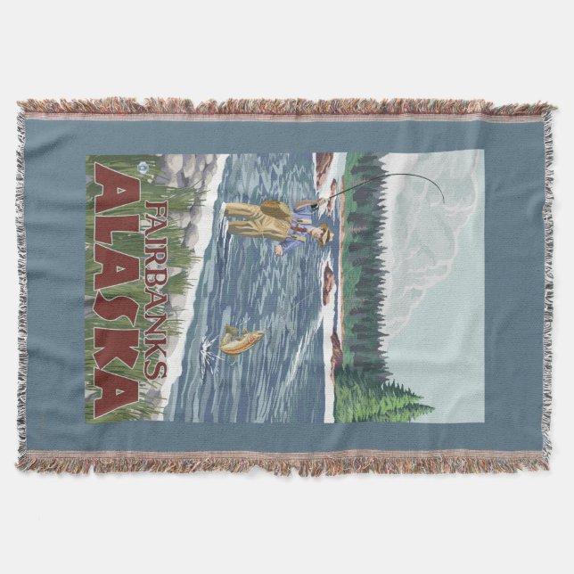 Fly Fisherman - Fairbanks, Alaska Throw Blanket (Front)