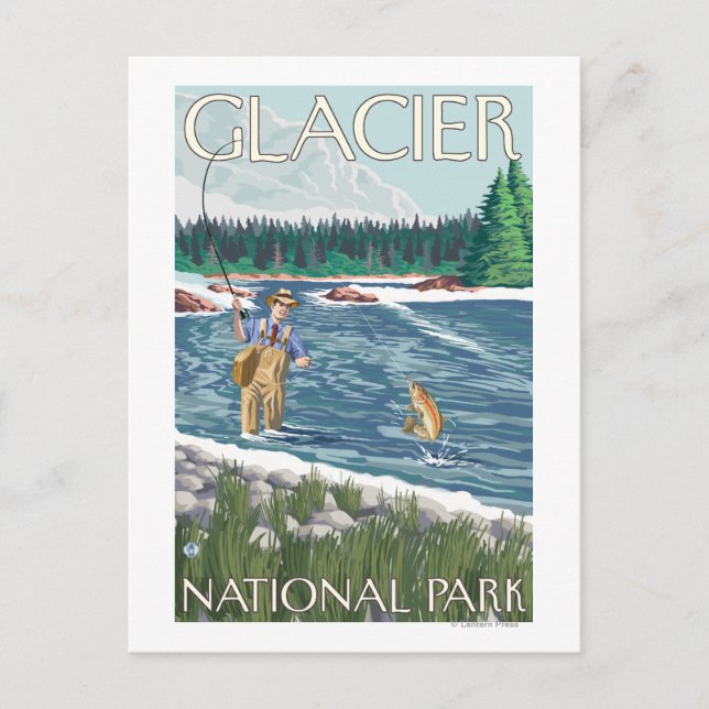 Fly Fisherman - Glacier National Park, MT Postcard (Front)