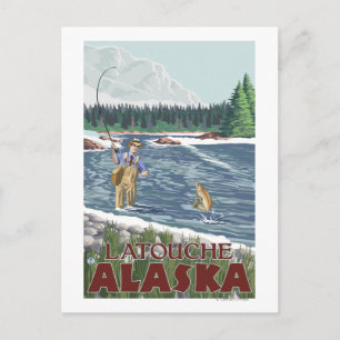 Fly Fisherman - Latouche, Alaska Postcard