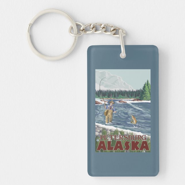 Fly Fisherman - Petersburg, Alaska Keychain (Front)