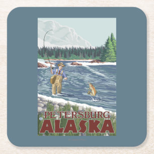 Fly Fisherman - Petersburg, Alaska Square Paper Coaster