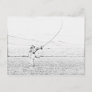 fly fisherman postcard