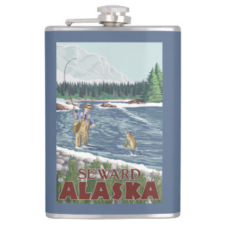 Fly Fisherman - Seward, Alaska Hip Flask