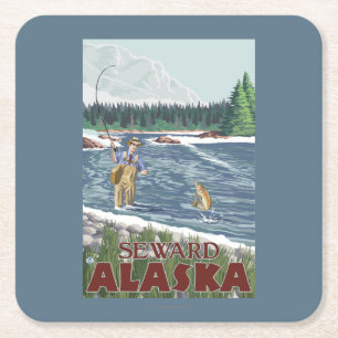Fly Fisherman - Seward, Alaska Square Paper Coaster