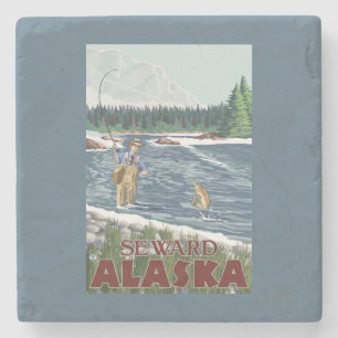 Fly Fisherman - Seward, Alaska Stone Coaster