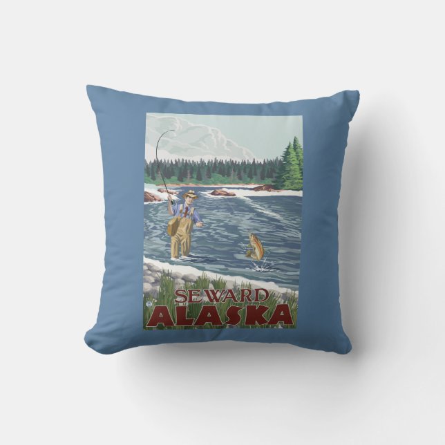 Fly Fisherman - Seward, Alaska Throw Pillow (Front)