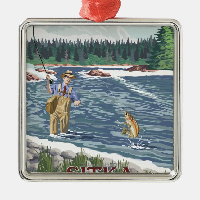 Fly Fisherman - Sitka, Alaska Metal Ornament (Front)