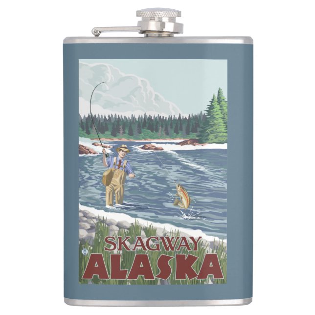 Fly Fisherman - Skagway, Alaska Hip Flask (Front)