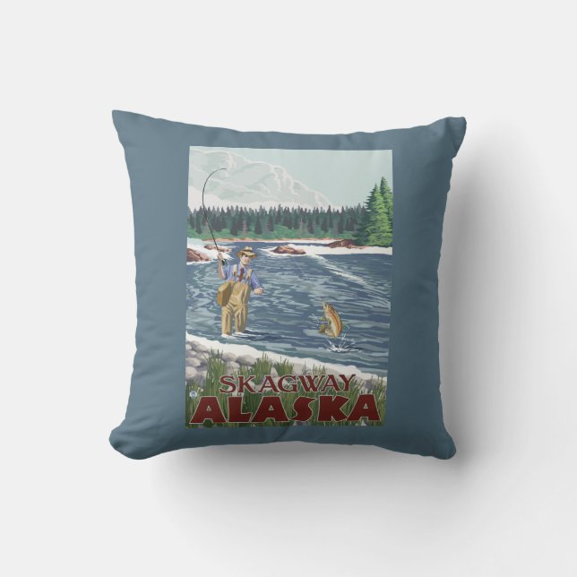 Fly Fisherman - Skagway, Alaska Throw Pillow (Front)