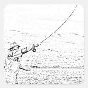 fly fisherman square sticker