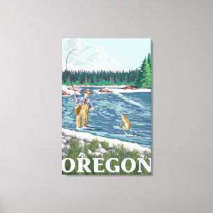 Fly Fisherman- Vintage Travel Poster Canvas Print
