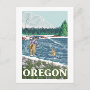 Fly Fisherman- Vintage Travel Poster Postcard