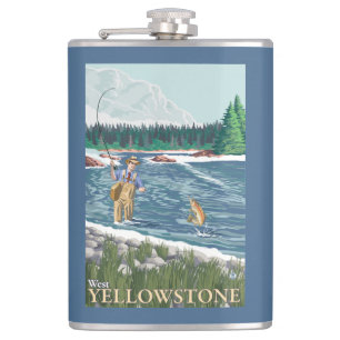Fly Fisherman - West Yellowstone, Montana Hip Flask