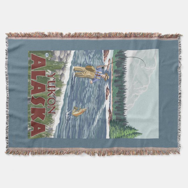 Fly Fisherman - Yukon, Alaska Throw Blanket (Front)